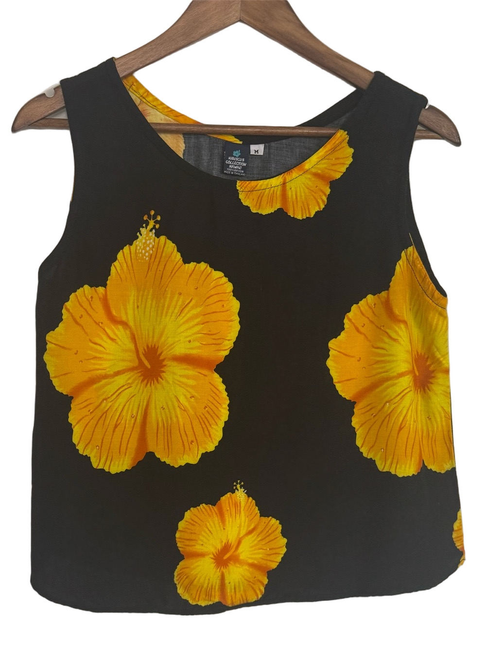 Hibiscus Collection Hawaii Women's Tropical Tank Top Size M Black & Yellow